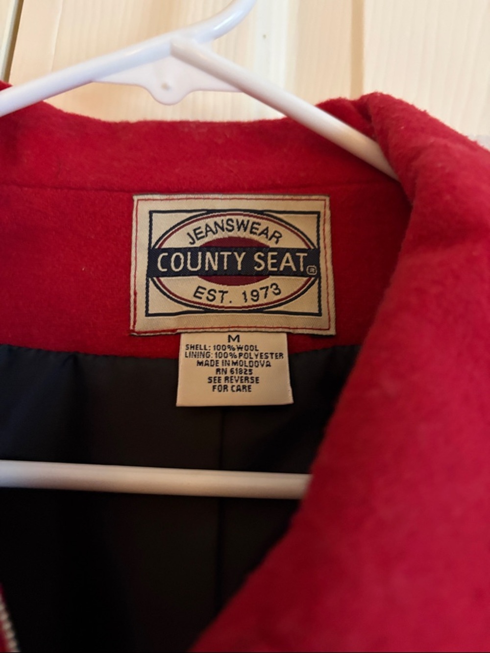 Red Zip-Front Women's Cropped Jacket - vintage County Seat - 100% wool - Medium - Picture 2 of 2